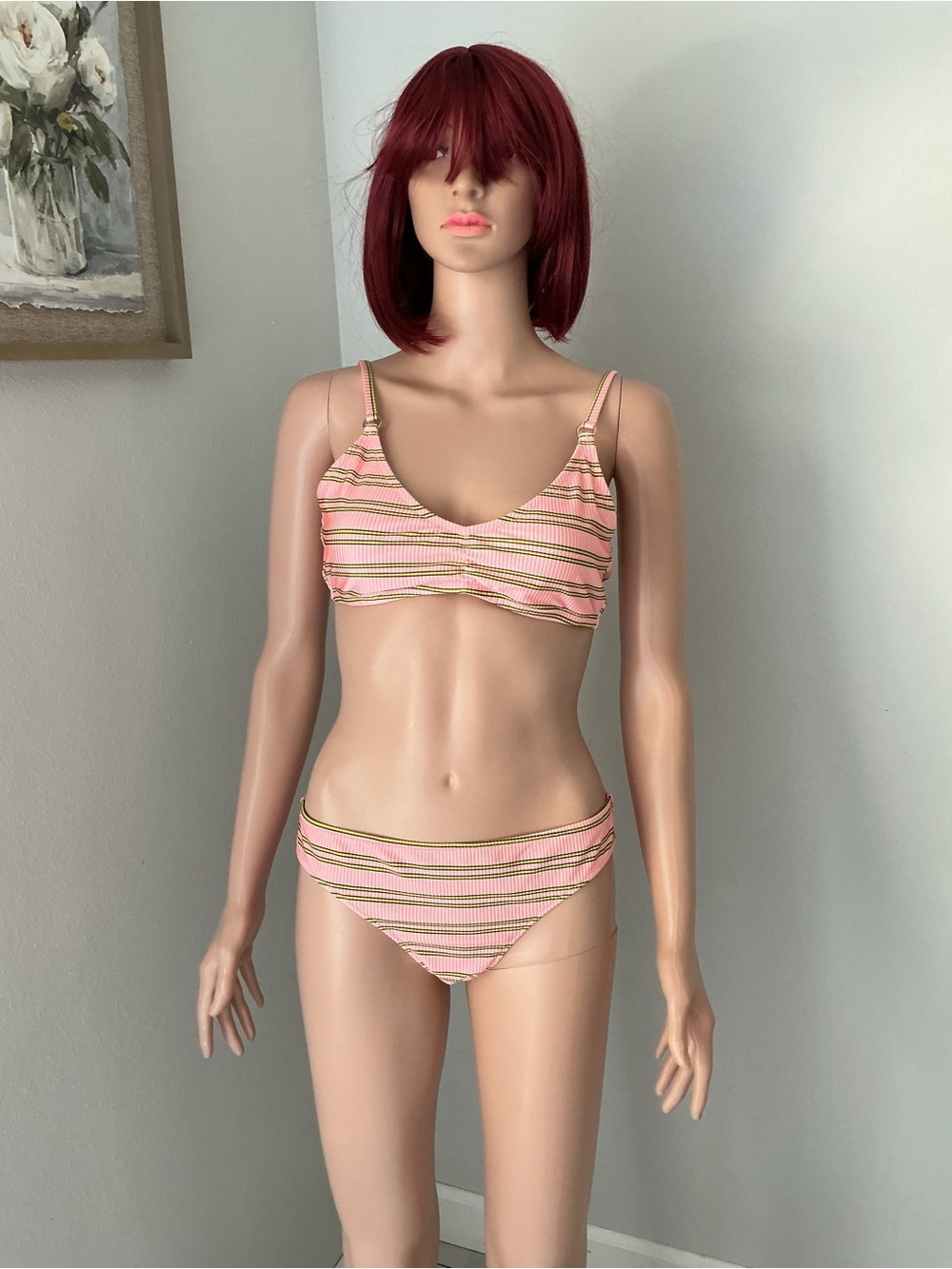 Aerie Striped Pink & Cream Women's Two-Piece Swim Set